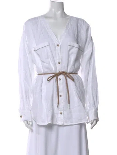 Pre-owned Peserico Linen V-neck Button-up Top In White