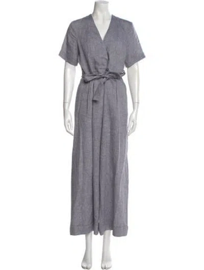Pre-owned Peserico Linen V-neck Jumpsuit In Gray
