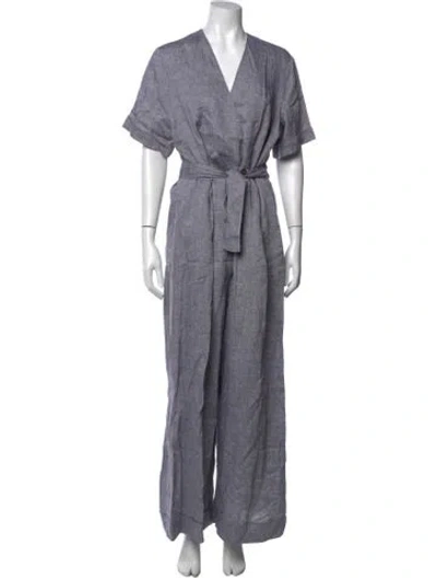 Pre-owned Peserico Linen V-neck Jumpsuit W/ Tags In Grey