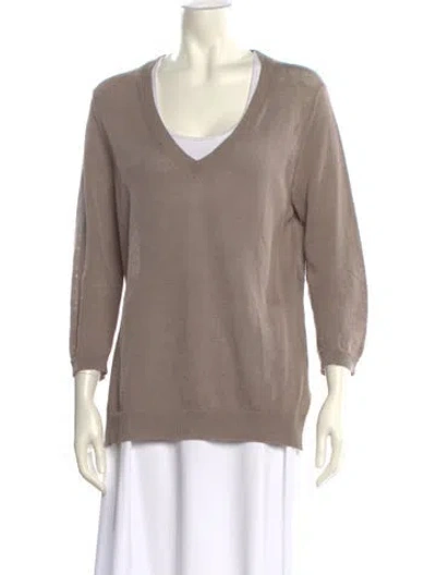 Pre-owned Peserico Linen V-neck Sweater In Neutral