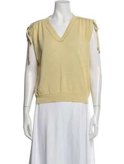 Pre-owned Peserico Linen V-neck Sweater In Yellow