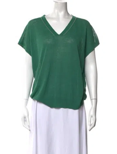 Pre-owned Peserico Linen V-neck Top In Green