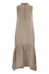 Peserico Ruffled Sleeveless Midi Dress In Beige