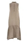 Peserico Ruffled Sleeveless Midi Dress In Beige