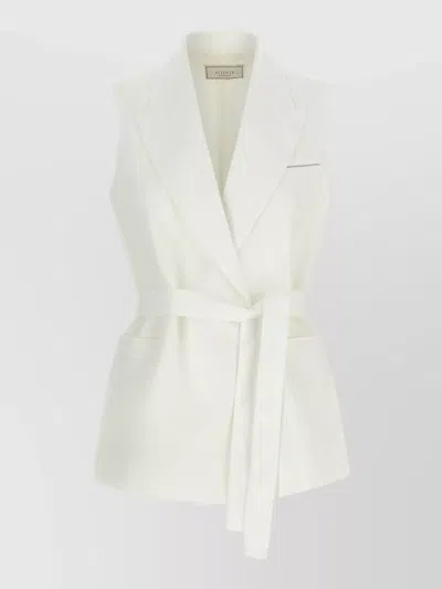 Peserico Linen Waistcoat Sleeveless Belted Notch Lapel In White