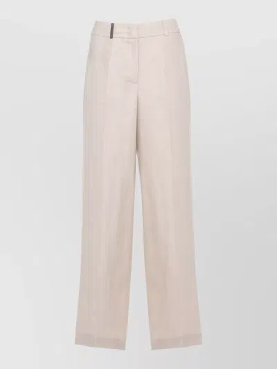 Peserico Linen Wide Leg Trousers Belt Loops Pockets In Neutral