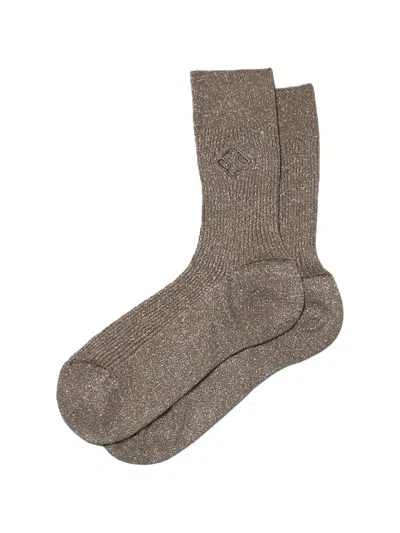 Peserico Logo-embroidered Ribbed-knit Socks In Brown