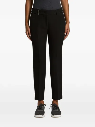 Peserico Logo-plaque Slim-fit Trousers In Black