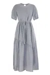 Shop Peserico Long Dress In Pure Linen In Blue