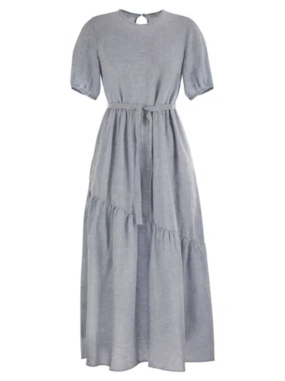 Peserico Long Dress In Pure Linen In Light Blue