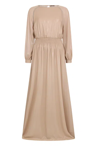 Peserico Long Elegant Beige Dress With Long Sleeves. In Neutral