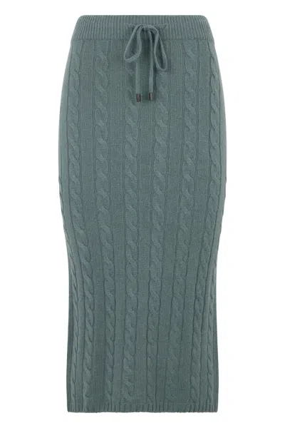 Peserico Long Elegant Dress In Soft Petrol-colored Fabric. In Green