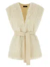 Peserico Waist Belted Sleeveless Fur Vest In Neutral