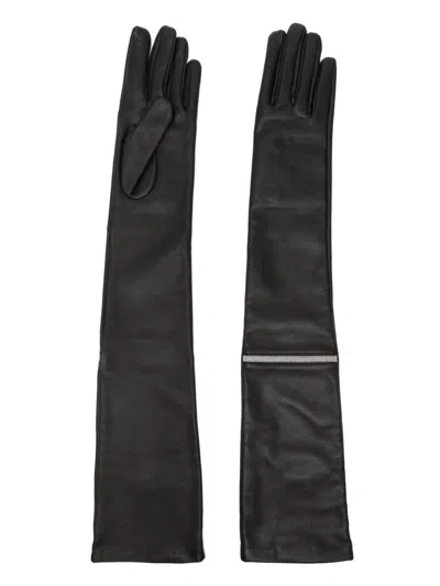 Peserico Long Leather Gloves In Black