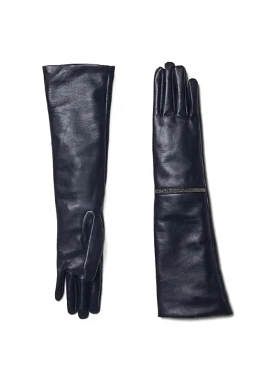 Peserico Long Leather Zip-detail Gloves In Black