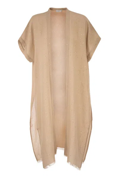 Peserico Long Lightweight Cotton Cardigan With Micro Sequins In Neutral
