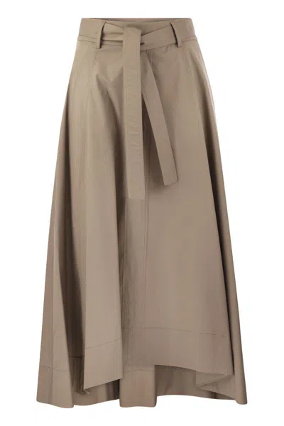 Peserico Long Skirt In Lightweight Stretch Cotton Satin In Beige