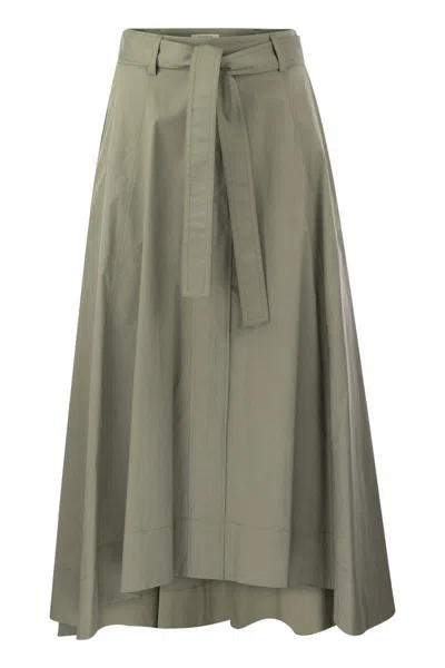 Peserico High-low Belted A-line Midi Skirt In Military Green