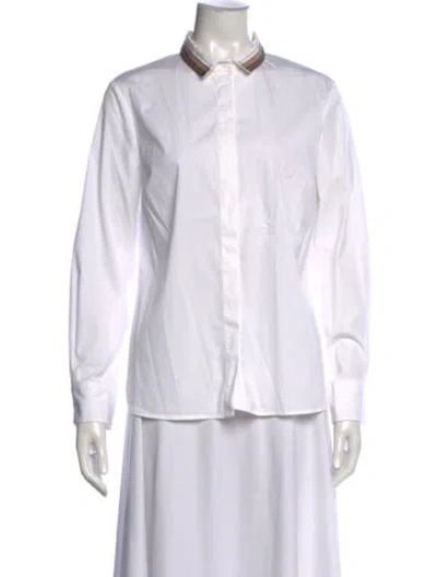 Pre-owned Peserico Long Sleeve Button-up Top In White