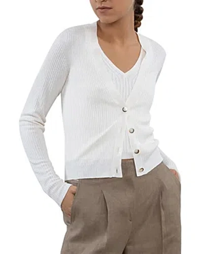 Peserico Long Sleeve Cardigan Sweater In Plaster White