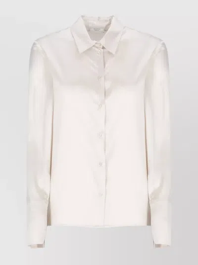 Peserico Long Sleeve Collared Silk Shirt In Neutral