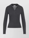 Peserico Fitted Long-sleeve Knit Top With Ribbed Texture And Deep V-neck In Black