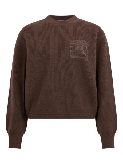Peserico Long-sleeve Round-neck Sweater In Brown