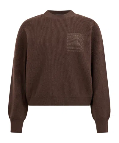 Peserico Long-sleeve Round-neck Sweater In Brown