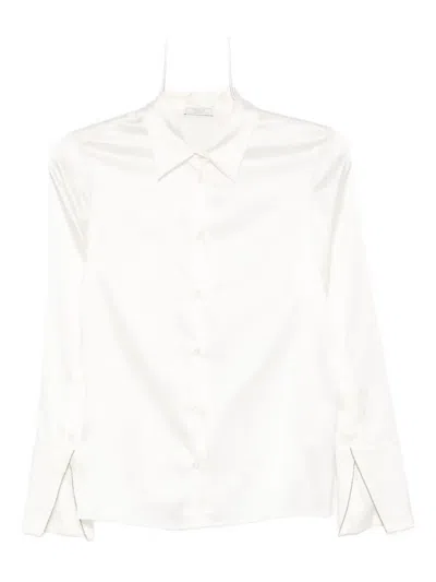 Peserico Long-sleeve Satin Shirt In White
