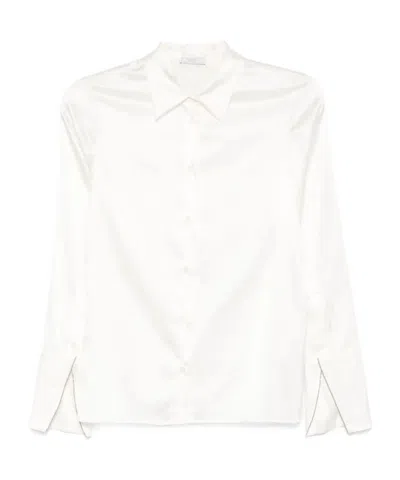 Peserico Long-sleeve Satin Shirt In White