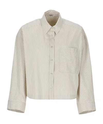 Peserico Long-sleeve Stripe Shirt In Brown