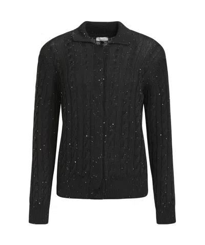 Peserico Long-sleeved Knitted Cardigan In Black