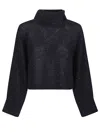 Peserico High Neck Cropped Knit Sweater With Sparkle In Black