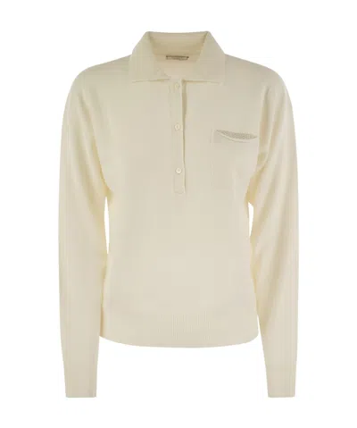 Peserico Long-sleeved Polo Jumper In Nude