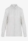 Peserico Striped Long Sleeve Shirt With Cuffed Sleeves In White