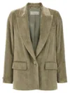 Peserico Ribbed Velvet Blazer With Flap Pockets In Green