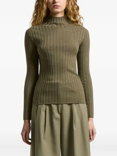 Peserico Long-sleeves Glitter-detaill Pullover In Green