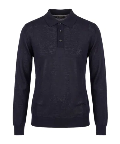 Peserico Long-sleeve Polo-collar Sweater In Blue