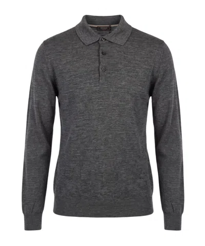 Peserico Long-sleeve Polo-collar Sweater In Gray
