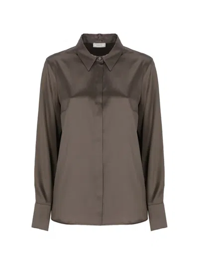 Peserico Stretch Silk Shirt With Concealed Button Fastening In Brown