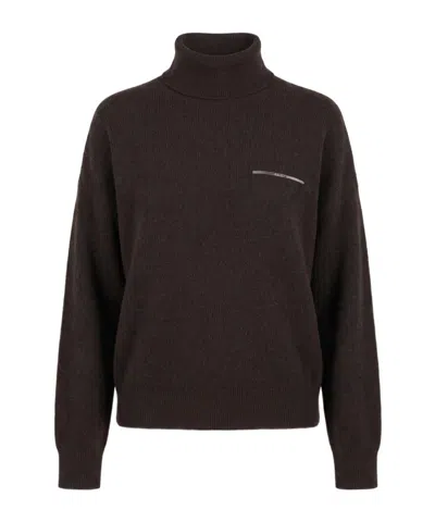 Peserico Long-sleeve Turtleneck Sweater In Brown