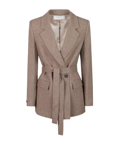 Peserico Long-sleeved Belted Blazer In Neutral