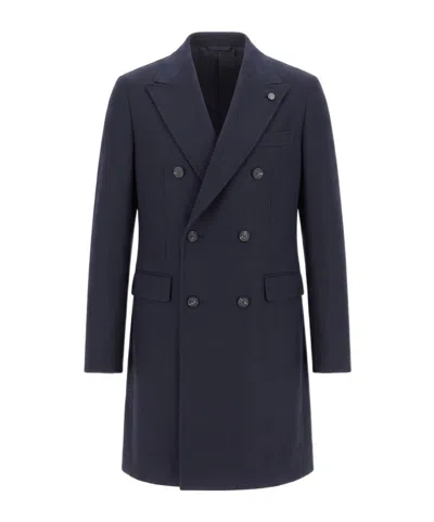 Peserico Long-sleeved Double-breasted Coat In Black