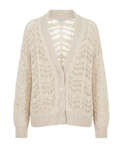 Peserico Long-sleeved Knitted Cardigan In Neutral