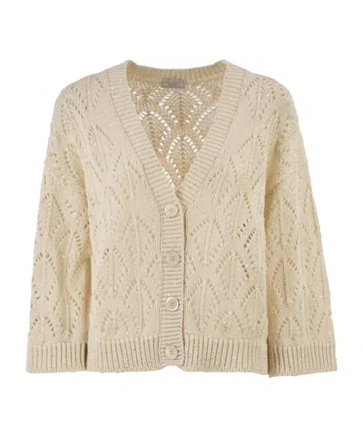 Peserico Long-sleeved Knitted Cardigan In Brown