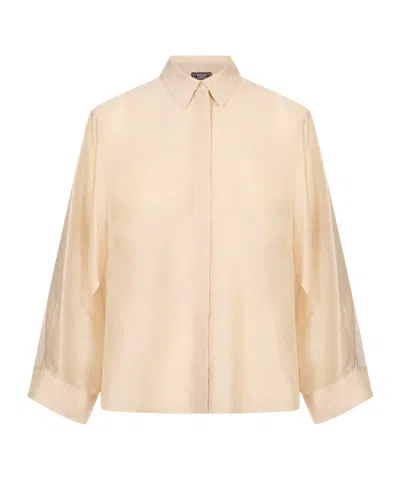 Peserico Long-sleeved Shoulder Slit Shirt In Neutral