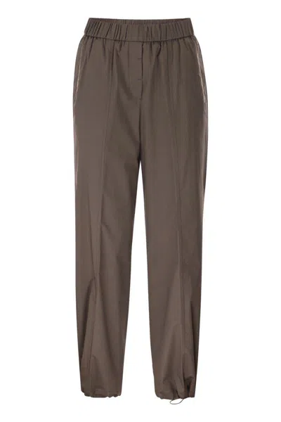 Peserico Loose-fitting Stretch Cotton Trousers With Elasticated Waistband In Brown