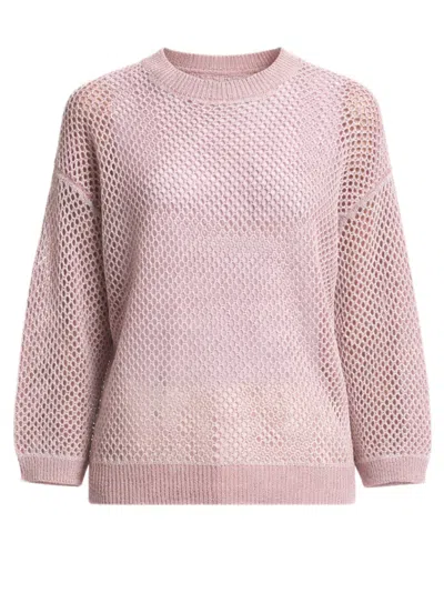 Peserico Loose Open-knit Sweater With Honeycomb Pattern In Pink