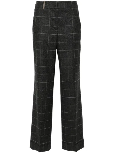 Peserico Lurex Checked Trousers In Grey