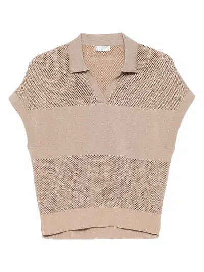 Peserico Lurex-embellished Polo Top In Brown